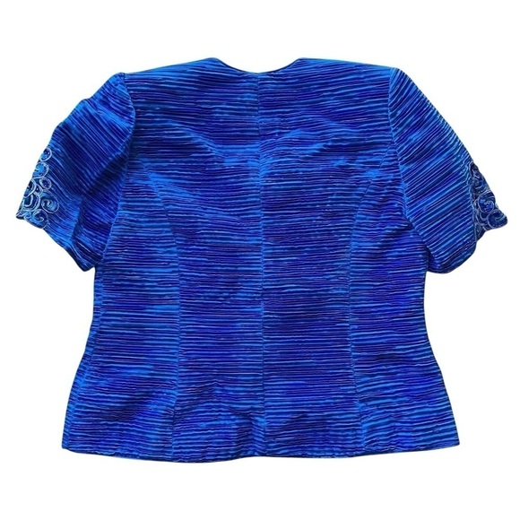 Vtg Karen Miller Beaded Sequined Textured MOB Evening Jacket Blue Size 14 - Picture 2 of 7